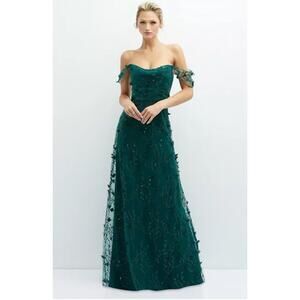 Dessy Collection‎ NWT Green Emroidered Sequin Formal Off Shoulder Dress Size 18